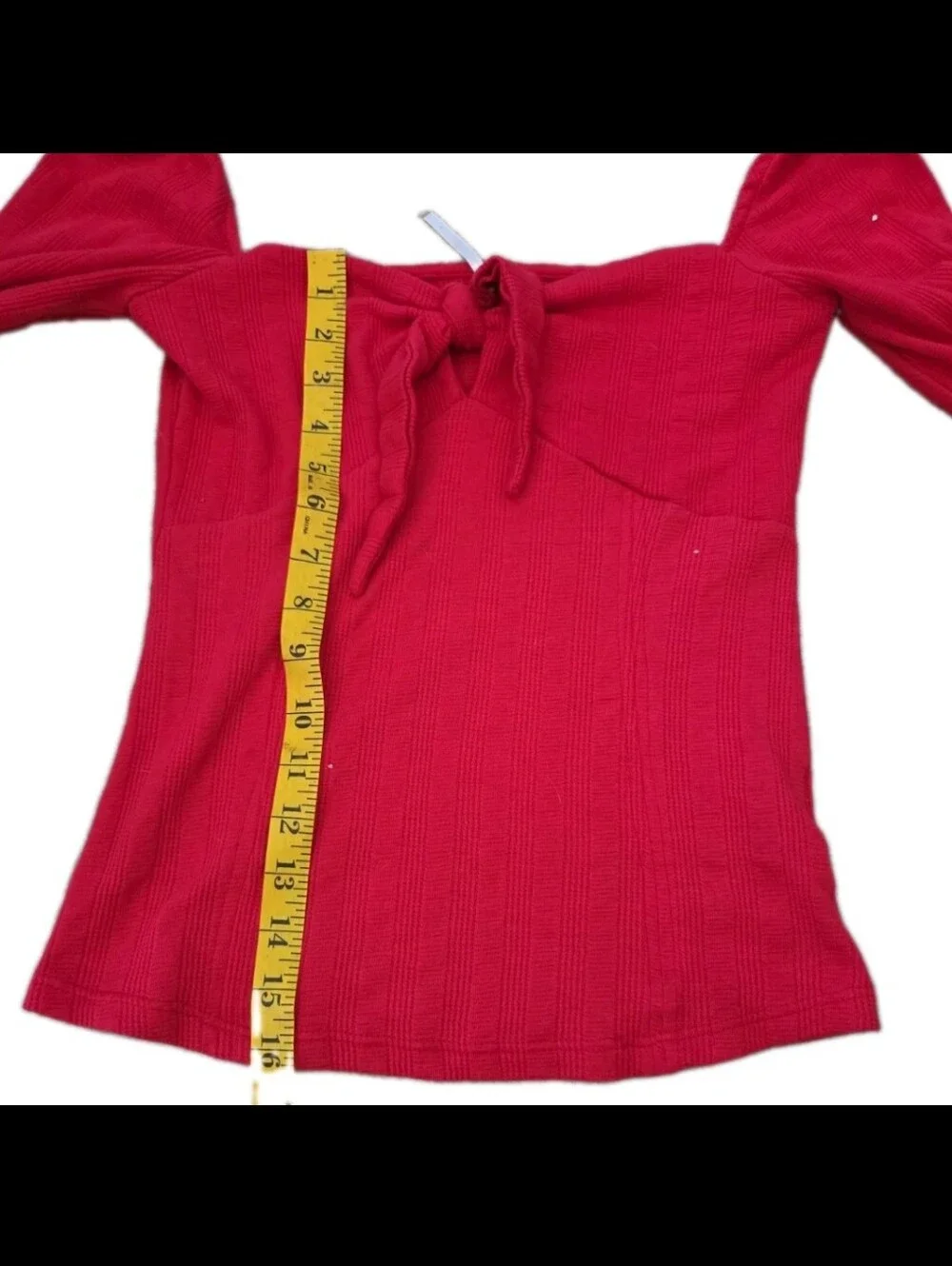 Free People Womens Red It's A Date Ribbed Tie Front Puff Sleeve Top S